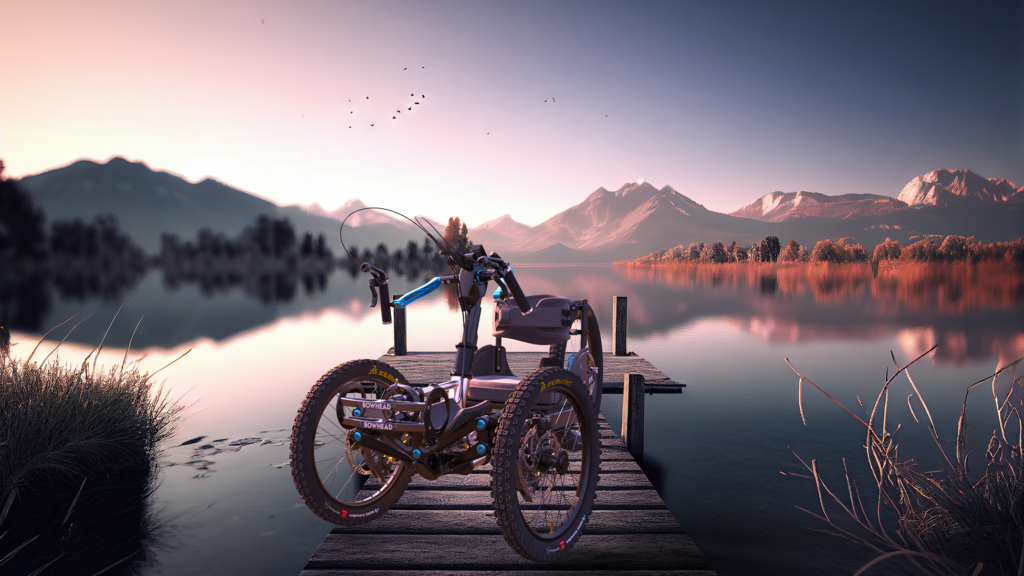 Bowhead bike on wooden bridge HD render
