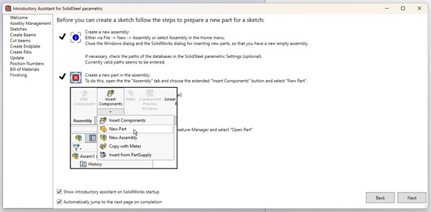 Introductory Assistant for SolidSteel parametric