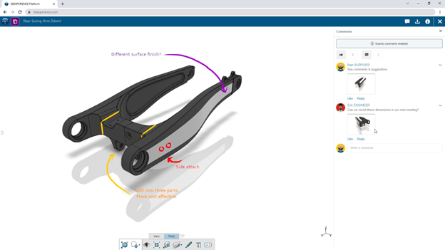 Share and Markup example on a 3D model on the 3DEXPERIENCE platform