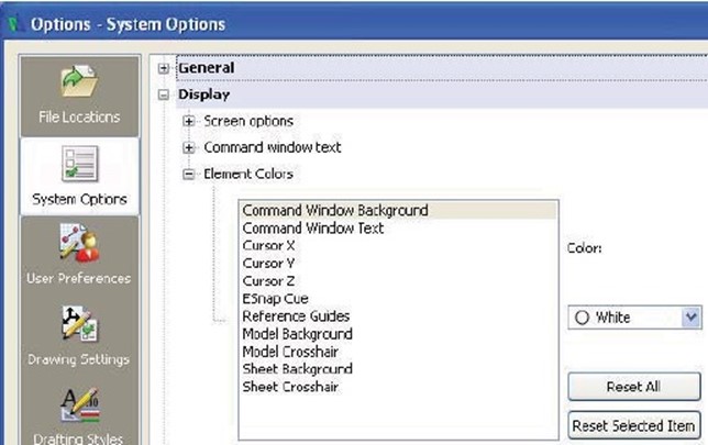 DraftSight user preferences and drawing settings menu