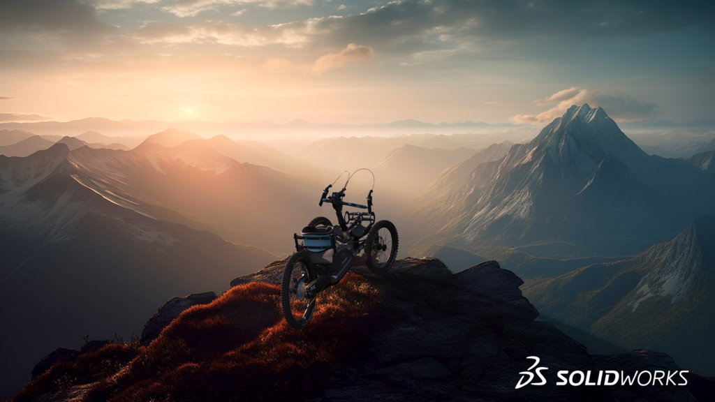 HD SOLIDWORKS Visualize render of a Bowhead bike on a mountain top
