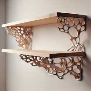 Floating shelves with brackets designed using automatic generative design tools