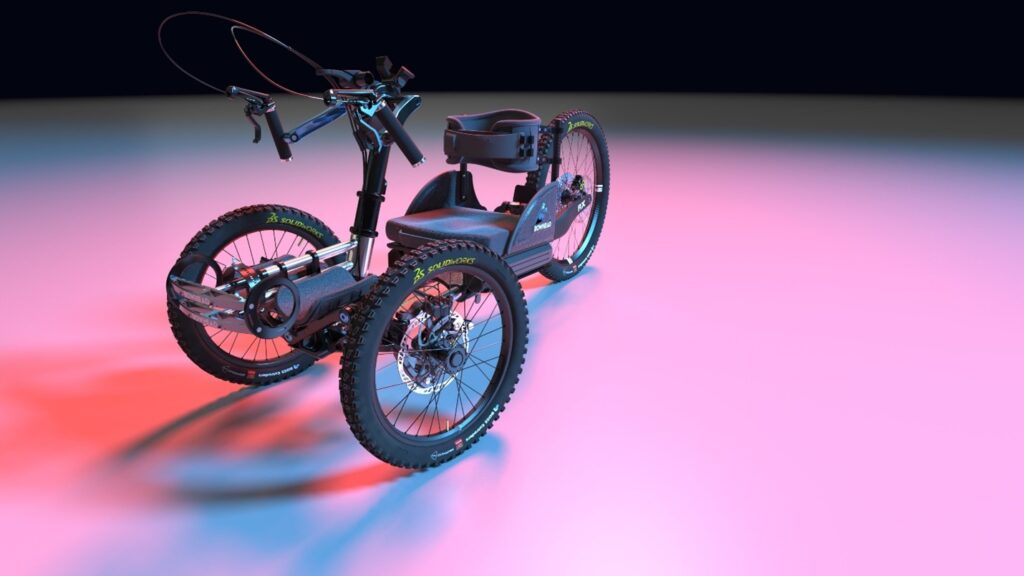 HD rendering of a Bowhead bike on a colorfully lit background