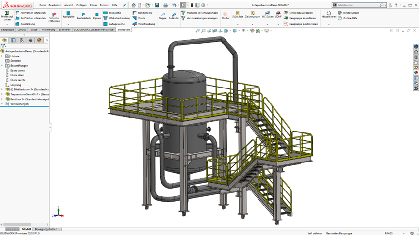 SolidSteel parametric sample steel construction with stairs and railings