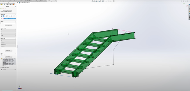 SolidSteel parametric staircase design profile in SOLIDWORKS interface.