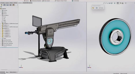 A detailed 3D CAD model of the Proteus machine displayed in SOLIDWORKS software.