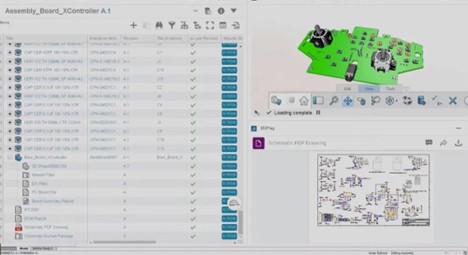 Screenshot of an Assembly Board XController in SOLIDWORKS, showing detailed electrical component management and integration with 3DPlay schematic drawings.