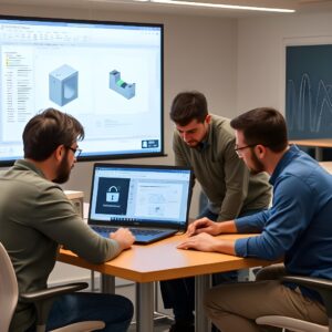 Multiple engineers struggling to collaborate on a single design highlights the limitations of shared drives and the need for an engineering data management system to enable seamless teamwork.