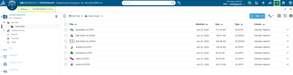 3DDrive interface in the 3DEXPERIENCE platform for cloud file sharing and management