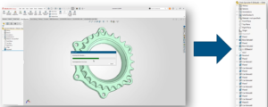 SOLIDWORKS 2026 FD02 convertissant une géométrie importée en un modèle CAO paramétrique entièrement modifiable grâce à la reconnaissance de fonctions pilotée par l’IA.