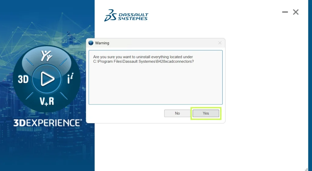 Interface affichant la progression de la désinstallation du connecteur SOLIDWORKS dans 3DEXPERIENCE SOLIDWORKS sur Windows