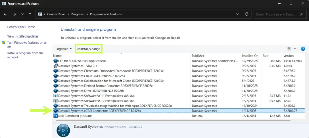 Écran indiquant la progression de la suppression du connecteur SOLIDWORKS dans l’environnement 3DEXPERIENCE