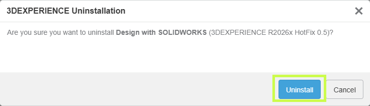 User interface showing SOLIDWORKS Connector uninstallation process
