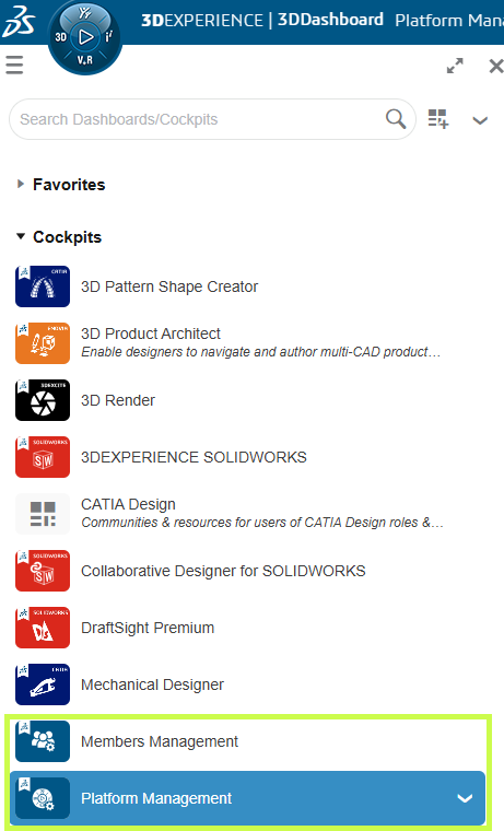 Tableau de bord de gestion des rôles sur la plateforme 3DEXPERIENCE