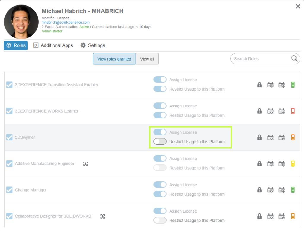 Gestion des licences et rôles dans la plateforme 3DEXPERIENCE