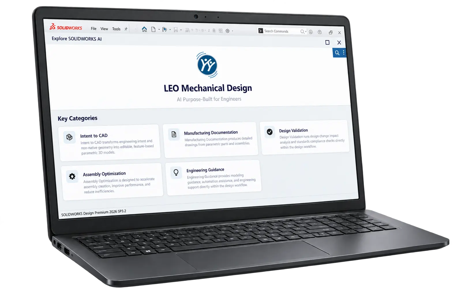 SOLIDWORKS AI shown on a laptop