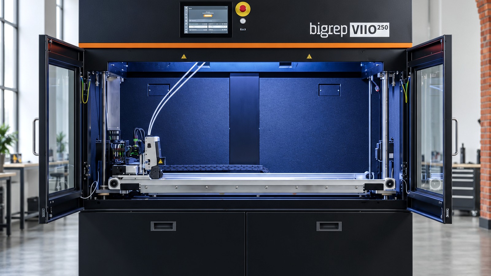 BigRep VIIO 250 large format 3D printer, front view with the enclosure open